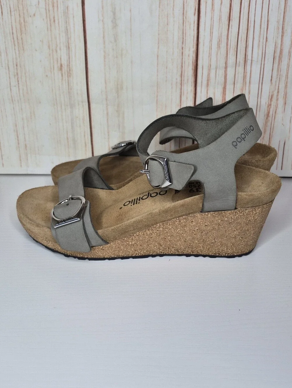 Birkenstock Papillio Dove Gray Ring Buckle Wedge Sandal Size 39